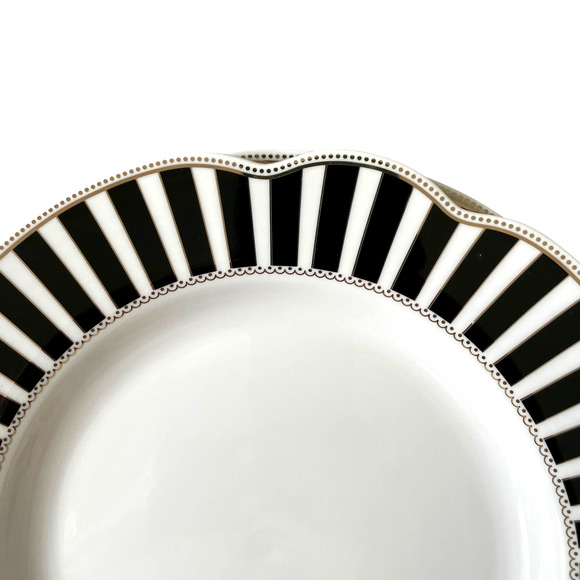 Grace Teaware Fine Porcelain Dinner Plates 11in Black & White Striped Set of 4 - Picture 3 of 12